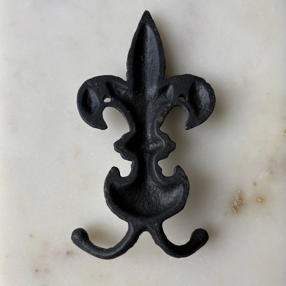 Cast Iron Wall Hook Fluer-De-Lis Double Coat Hooks Rustic Architectural
